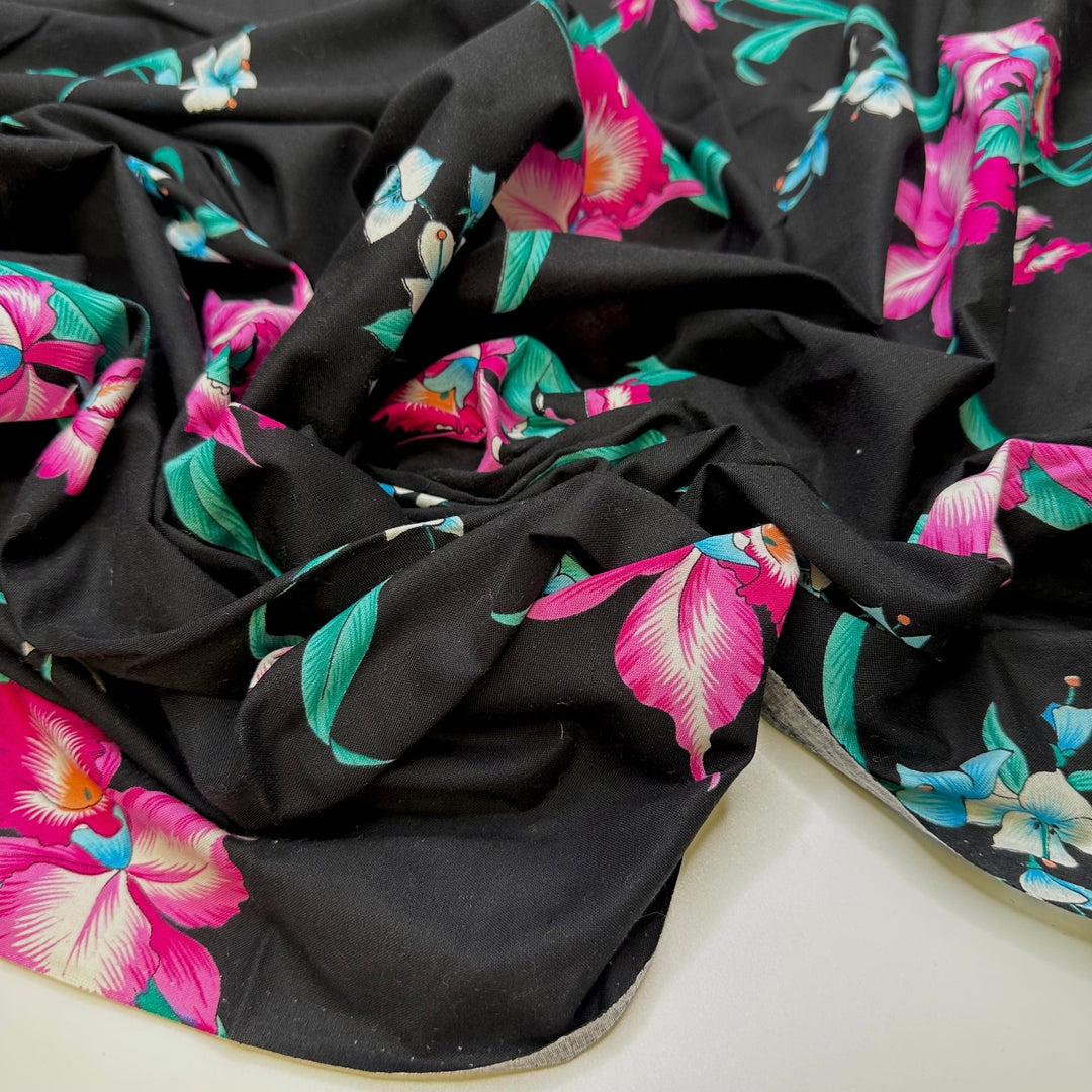 Swimsuit Cover Up - Cotton Woven - Black Multi Floral - Bundles - True Deadstock fabric Fabric by private - Sustainable Textile | FABCYCLE