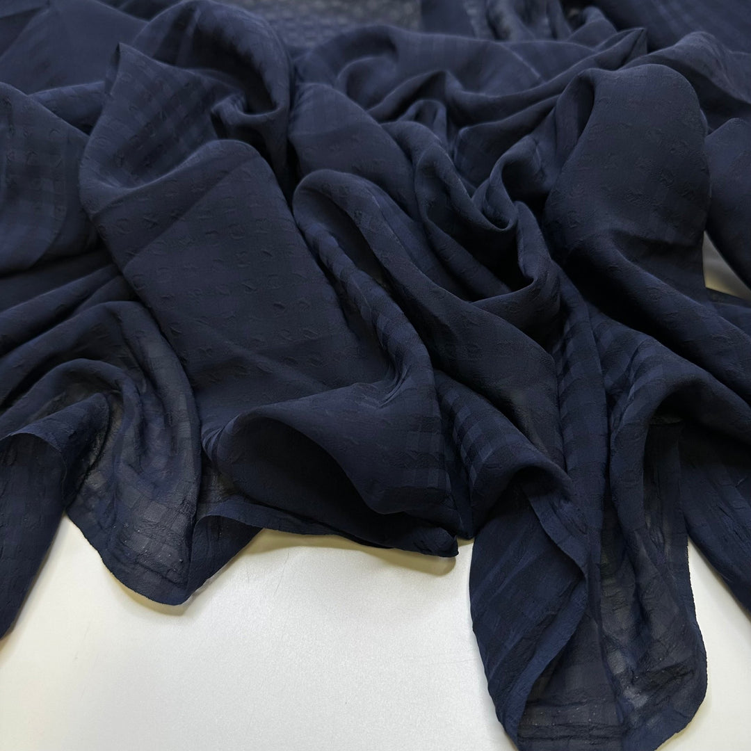 Table Setting - Chiffon Polyester Blend Woven - Navy Geometric - 1.6M Bundle - True Deadstock fabric Fabric by private - Sustainable Textile | FABCYCLE