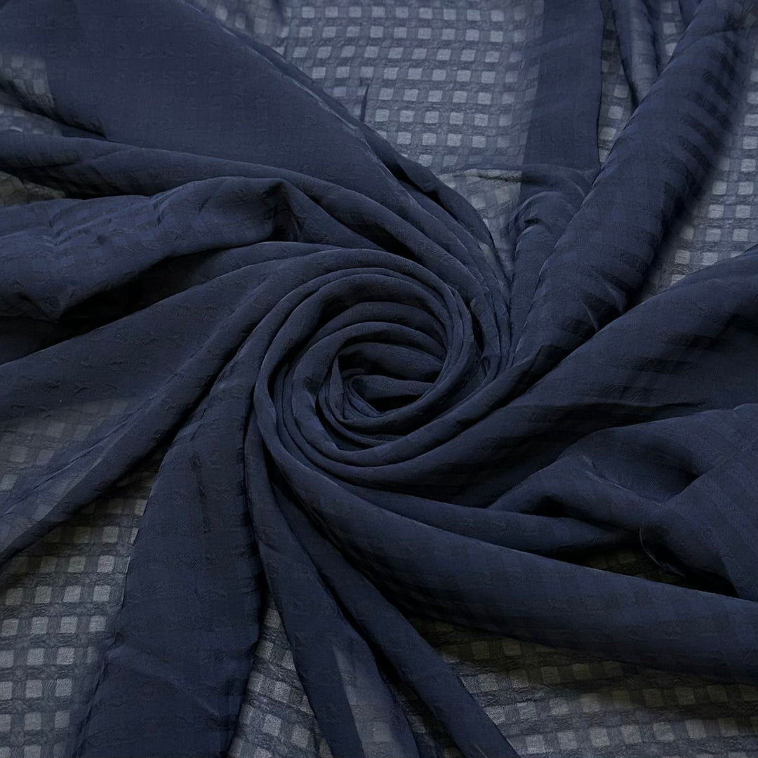 Table Setting - Chiffon Polyester Blend Woven - Navy Geometric - 1.6M Bundle - True Deadstock fabric Fabric by private - Sustainable Textile | FABCYCLE