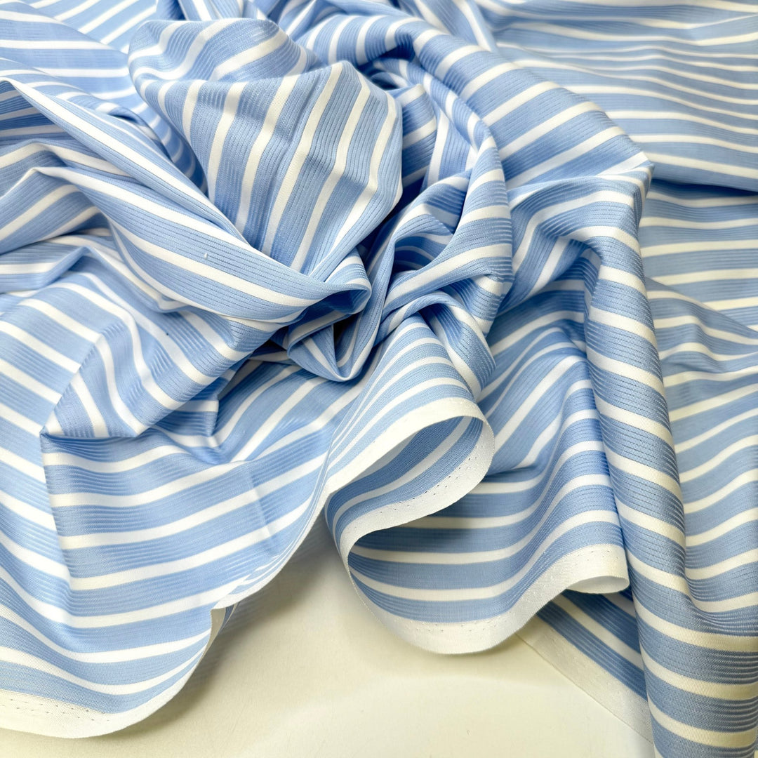 Taking Care Of The Water Shed - Cotton Woven - Light White/Blue Stripes - 2.95M Bundle - True Deadstock fabric Fabric by private - Sustainable Textile | FABCYCLE