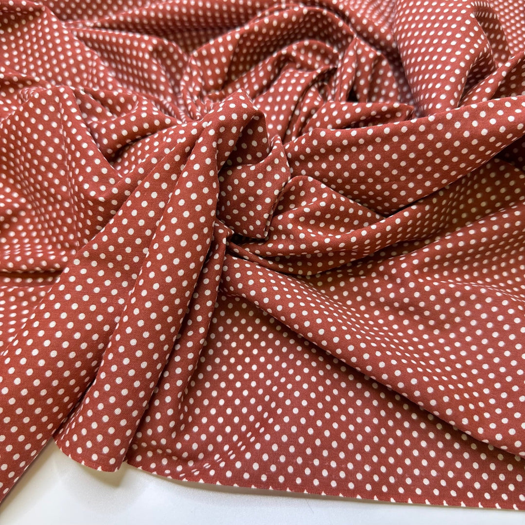 Talking About Your Passions - Cotton/Poly Woven - Light Brown/White Polka Dots - 3M Bundle - True Deadstock fabric Fabric by private - Sustainable Textile | FABCYCLE