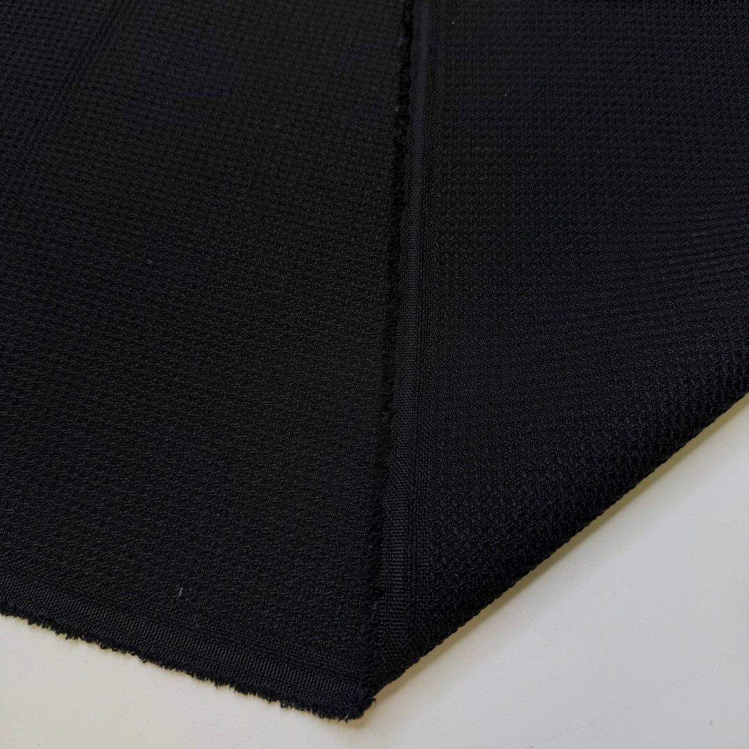 Tamales - Waffle Weave Polyester Blend Woven - Black - 1.5M Bundle - True Deadstock fabric Fabric by private - Sustainable Textile | FABCYCLE