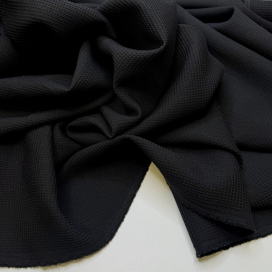 Tamales - Waffle Weave Polyester Blend Woven - Black - 1.5M Bundle - True Deadstock fabric Fabric by private - Sustainable Textile | FABCYCLE