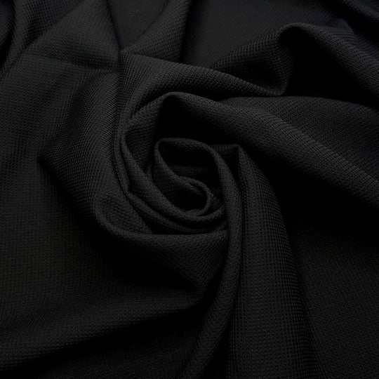 Tamales - Waffle Weave Polyester Blend Woven - Black - 1.5M Bundle - True Deadstock fabric Fabric by private - Sustainable Textile | FABCYCLE