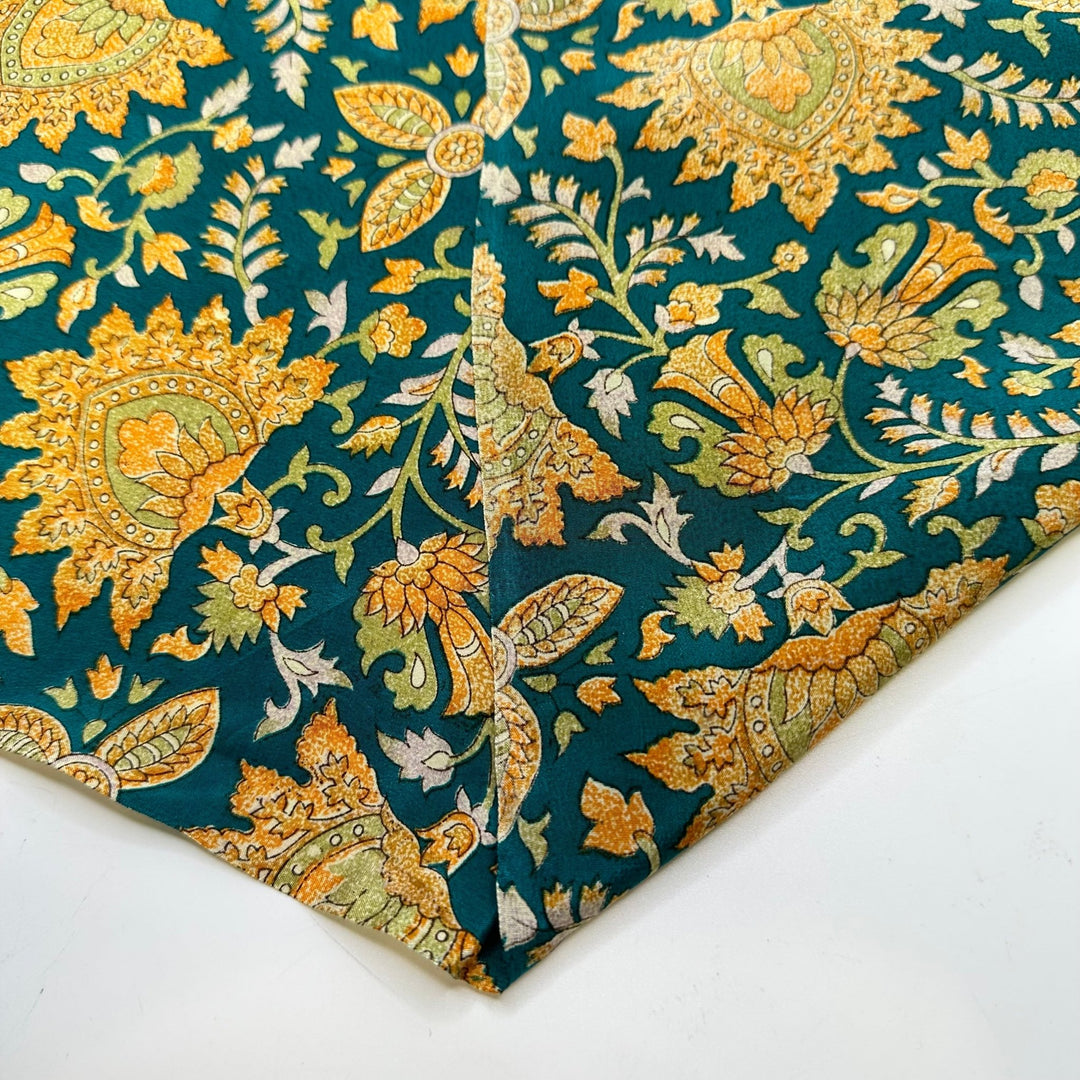 Tangerine Twist - Chiffon Silk Woven - Teal Orange Floral - 3.6M Bundle - True Deadstock fabric Fabric by private - Sustainable Textile | FABCYCLE