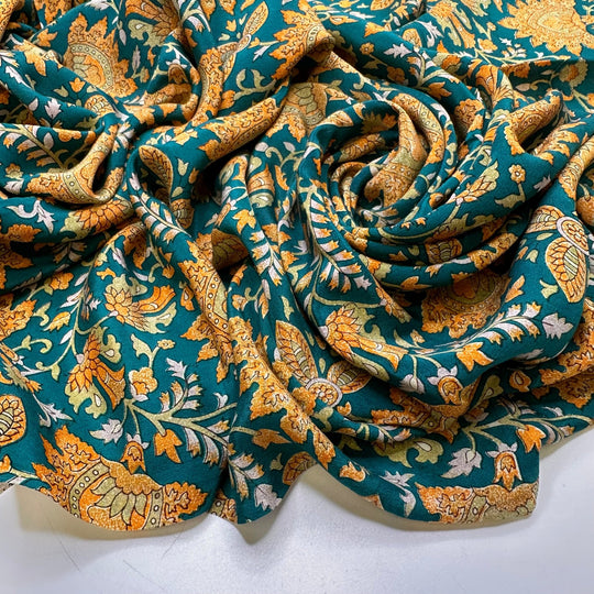 Tangerine Twist - Chiffon Silk Woven - Teal Orange Floral - 3.6M Bundle - True Deadstock fabric Fabric by private - Sustainable Textile | FABCYCLE