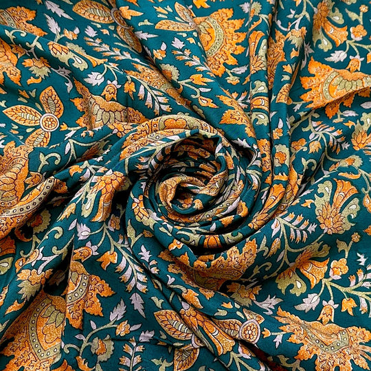 Tangerine Twist - Chiffon Silk Woven - Teal Orange Floral - 3.6M Bundle - True Deadstock fabric Fabric by private - Sustainable Textile | FABCYCLE