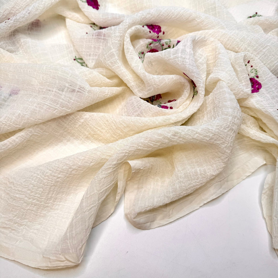 Tea Party - Crinkle Polyester Blend Woven - Cream/Pink Floral - 2.4M Bundle - True Deadstock fabric Fabric by private - Sustainable Textile | FABCYCLE