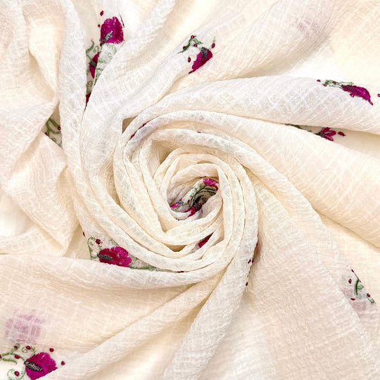 Tea Party - Crinkle Polyester Blend Woven - Cream/Pink Floral - 2.4M Bundle - True Deadstock fabric Fabric by private - Sustainable Textile | FABCYCLE