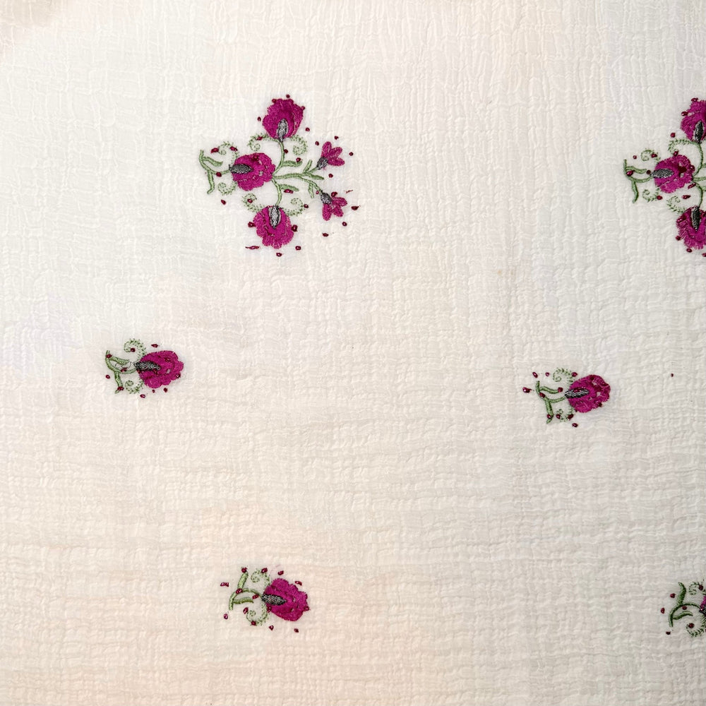 Tea Party - Crinkle Polyester Blend Woven - Cream/Pink Floral - 2.4M Bundle - True Deadstock fabric Fabric by private - Sustainable Textile | FABCYCLE
