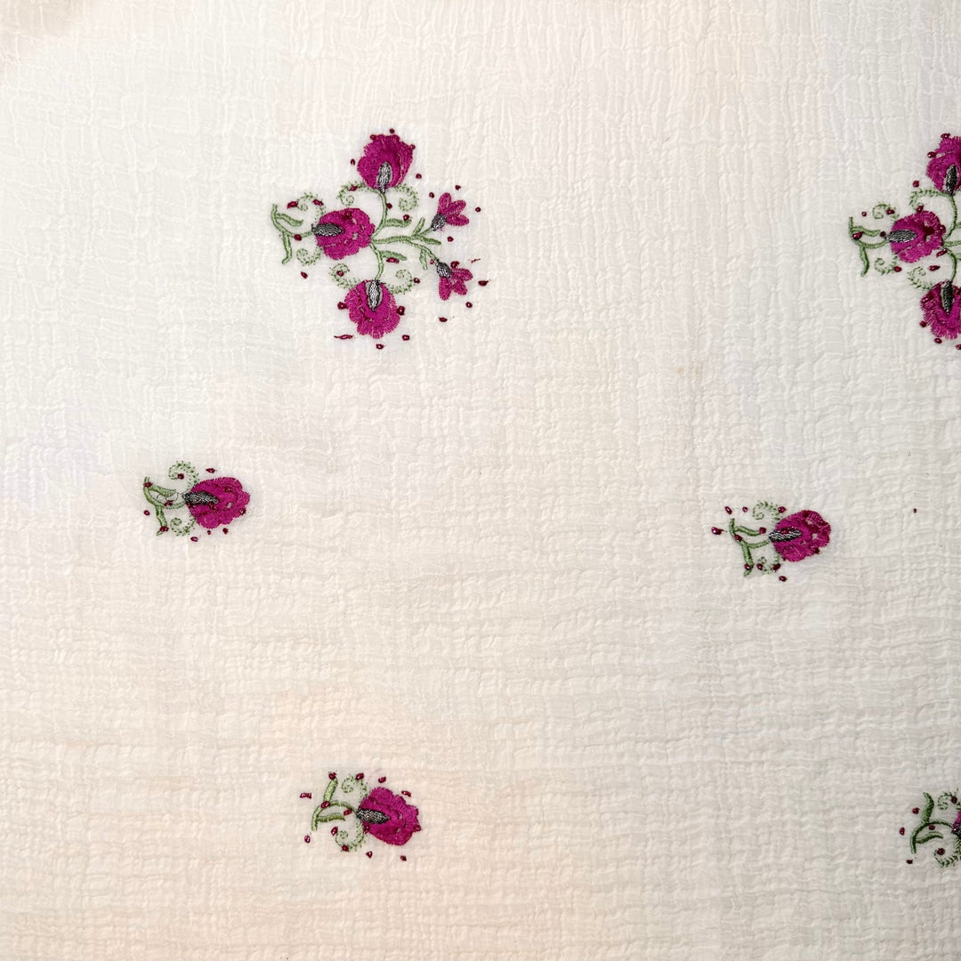 Tea Party - Crinkle Polyester Blend Woven - Cream/Pink Floral - 2.4M Bundle - True Deadstock fabric Fabric by private - Sustainable Textile | FABCYCLE