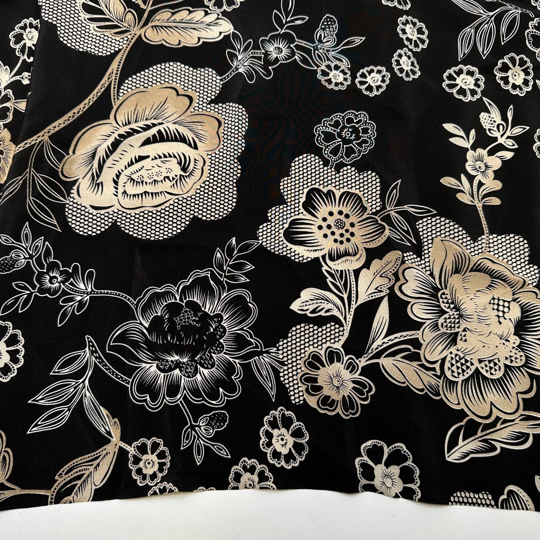 Tea Time - Chiffon Silk Woven - Black/Cream Floral - Bundles - True Deadstock fabric Fabric by private - Sustainable Textile | FABCYCLE