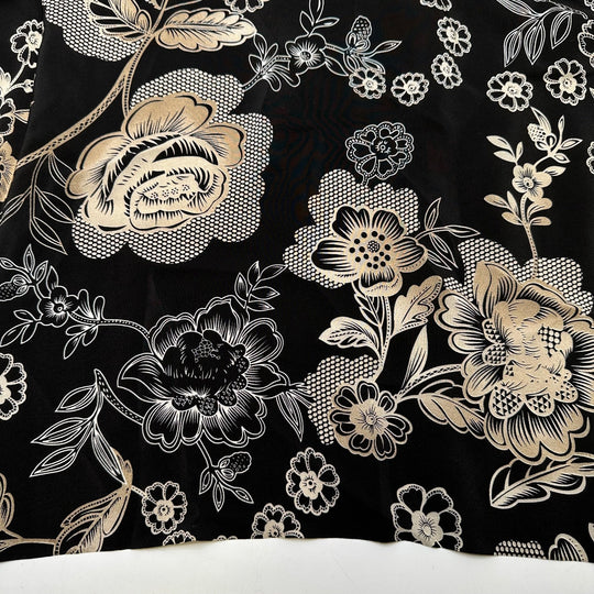 Tea Time - Chiffon Silk Woven - Black/Cream Floral - Bundles - True Deadstock fabric Fabric by private - Sustainable Textile | FABCYCLE