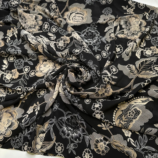 Tea Time - Chiffon Silk Woven - Black/Cream Floral - Bundles - True Deadstock fabric Fabric by private - Sustainable Textile | FABCYCLE