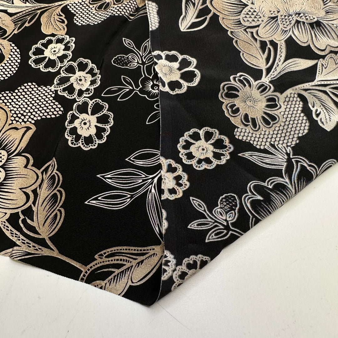 Tea Time - Chiffon Silk Woven - Black/Cream Floral - Bundles - True Deadstock fabric Fabric by private - Sustainable Textile | FABCYCLE
