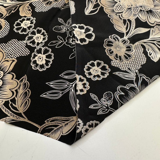 Tea Time - Chiffon Silk Woven - Black/Cream Floral - Bundles - True Deadstock fabric Fabric by private - Sustainable Textile | FABCYCLE