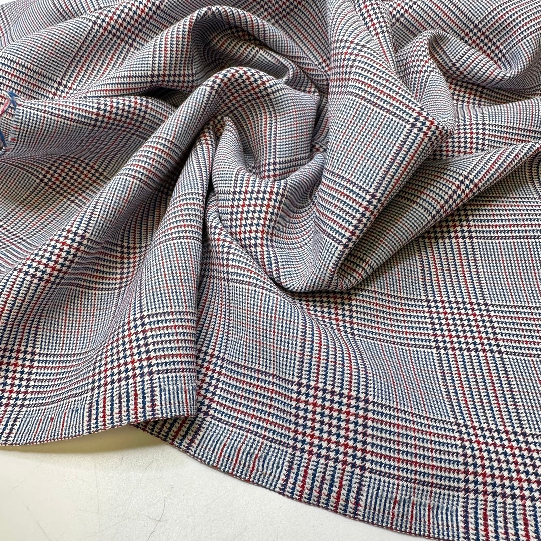Teacher Red Pen Marking Papers - Vintage Poly Woven - White Multi Plaid - 0.6M Bundle - True Deadstock fabric Fabric by private - Sustainable Textile | FABCYCLE