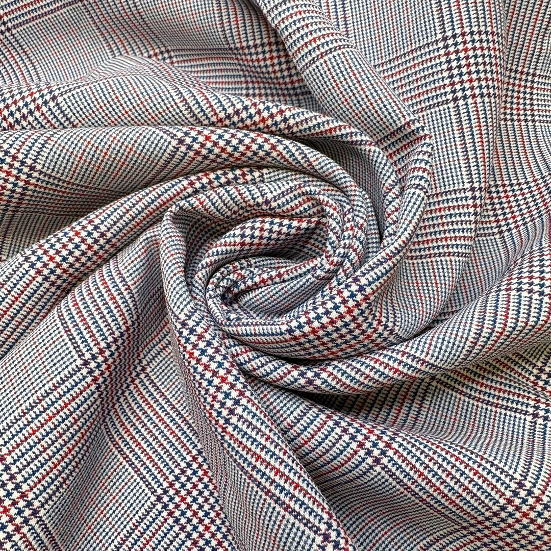 Teacher Red Pen Marking Papers - Vintage Poly Woven - White Multi Plaid - 0.6M Bundle - True Deadstock fabric Fabric by private - Sustainable Textile | FABCYCLE