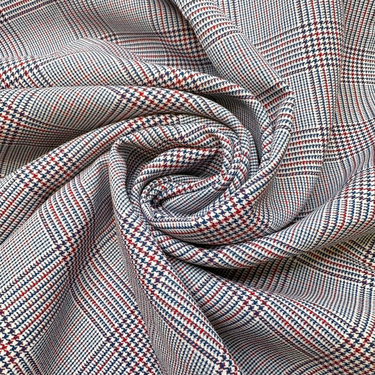 Teacher Red Pen Marking Papers - Vintage Poly Woven - White Multi Plaid - 0.6M Bundle - True Deadstock fabric Fabric by private - Sustainable Textile | FABCYCLE