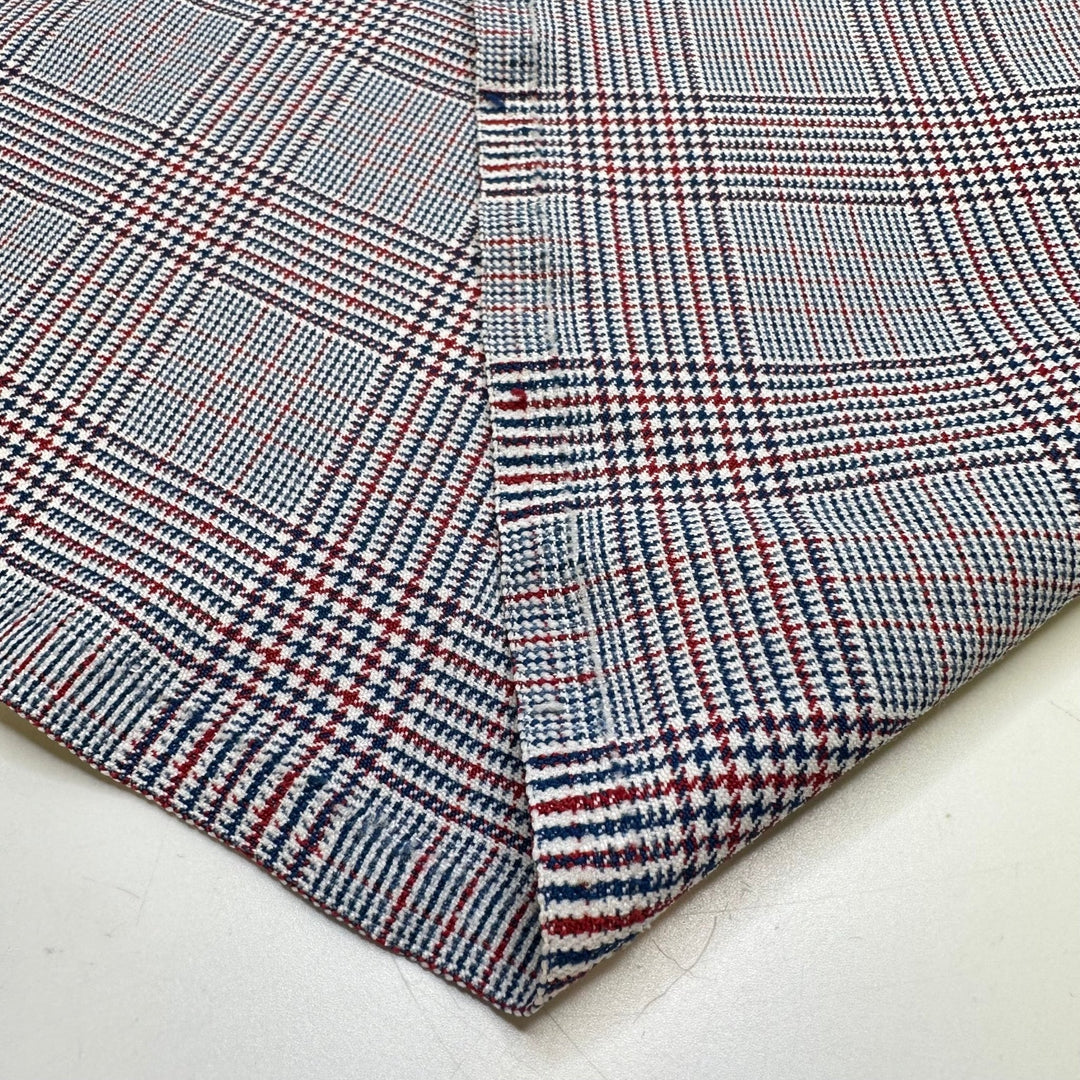Teacher Red Pen Marking Papers - Vintage Poly Woven - White Multi Plaid - 0.6M Bundle - True Deadstock fabric Fabric by private - Sustainable Textile | FABCYCLE