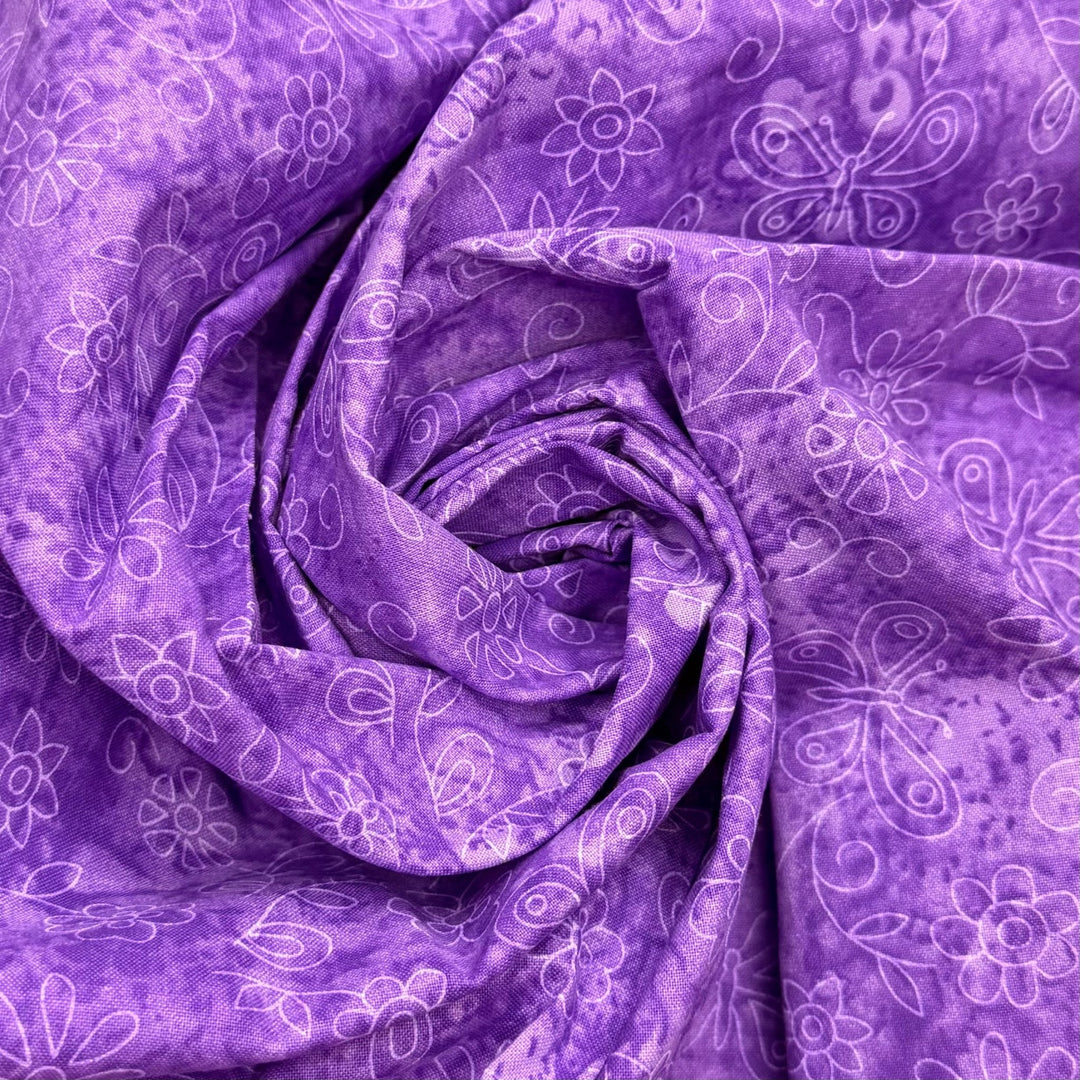 Teaching The Kids Quilting - Cotton Woven - Purple/White Floral - 0.75M Bundle - True Deadstock fabric Fabric by private - Sustainable Textile | FABCYCLE