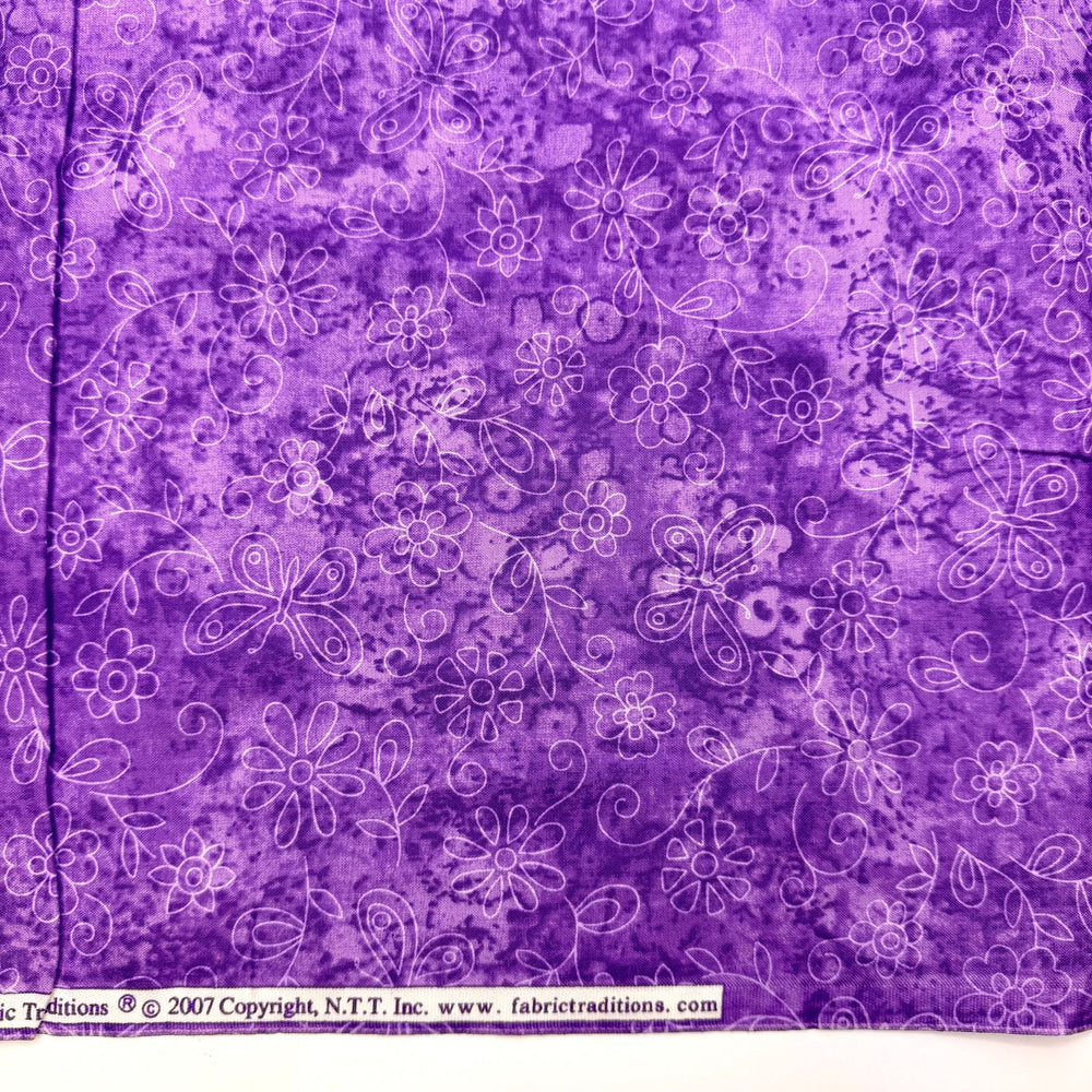 Teaching The Kids Quilting - Cotton Woven - Purple/White Floral - 0.75M Bundle - True Deadstock fabric Fabric by private - Sustainable Textile | FABCYCLE