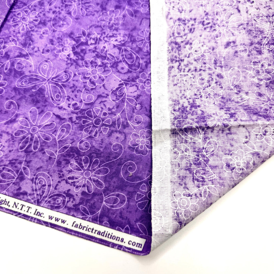 Teaching The Kids Quilting - Cotton Woven - Purple/White Floral - 0.75M Bundle - True Deadstock fabric Fabric by private - Sustainable Textile | FABCYCLE