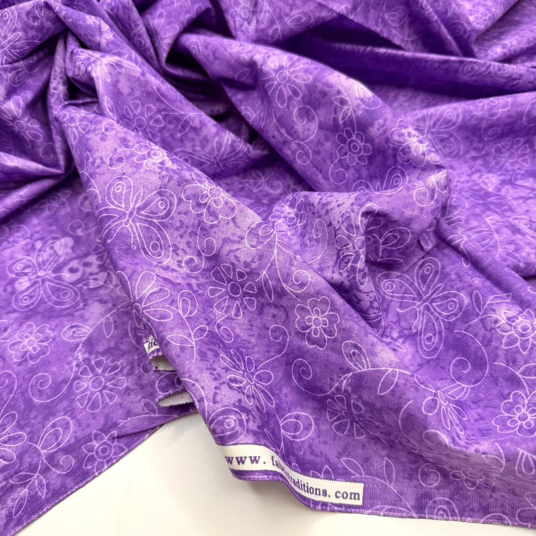 Teaching The Kids Quilting - Cotton Woven - Purple/White Floral - 0.75M Bundle - True Deadstock fabric Fabric by private - Sustainable Textile | FABCYCLE
