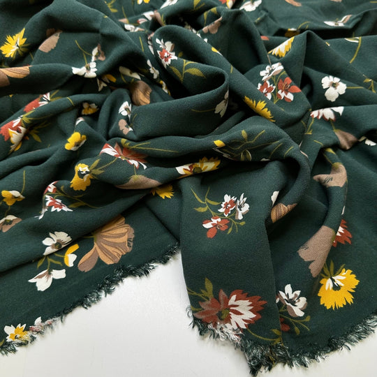 Technology Detox - Cotton/Bamboo Woven - Dark Green Multi Floral - 3M Bundle - True Deadstock fabric Fabric by private - Sustainable Textile | FABCYCLE