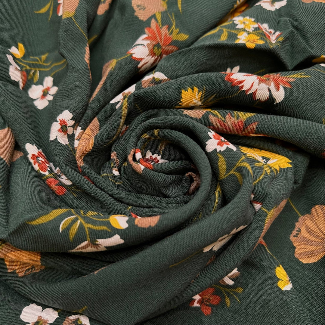 Technology Detox - Cotton/Bamboo Woven - Dark Green Multi Floral - 3M Bundle - True Deadstock fabric Fabric by private - Sustainable Textile | FABCYCLE