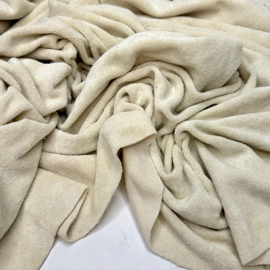 The Beach Is Calling Me - Terry Cotton/Poly Knit - Light Cream/Beige - 1.85M Bundle - True Deadstock fabric Fabric by private - Sustainable Textile | FABCYCLE