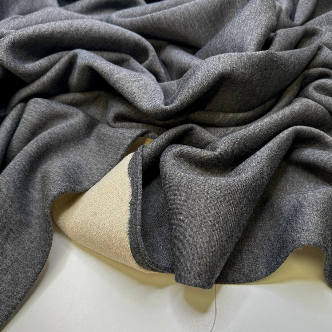The Early Bird Vs Night Owl - Double Cloth Knit Synthetic Blend - Cream/Grey - Bundles - True Deadstock fabric Fabric by private - Sustainable Textile | FABCYCLE