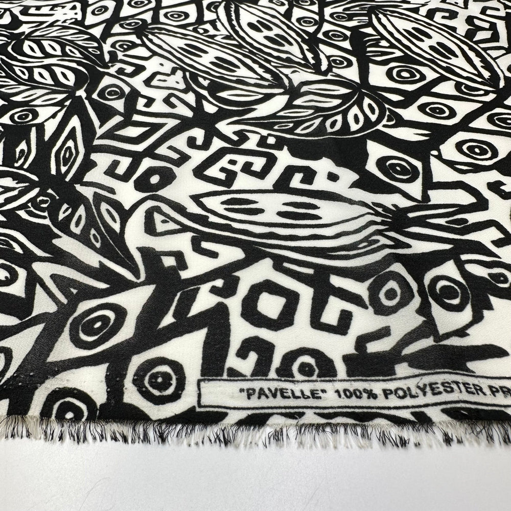 The Hills Have Eyes - Crepe Poly Woven - White/Black Abstract - Bundles - True Deadstock fabric Fabric by private - Sustainable Textile | FABCYCLE
