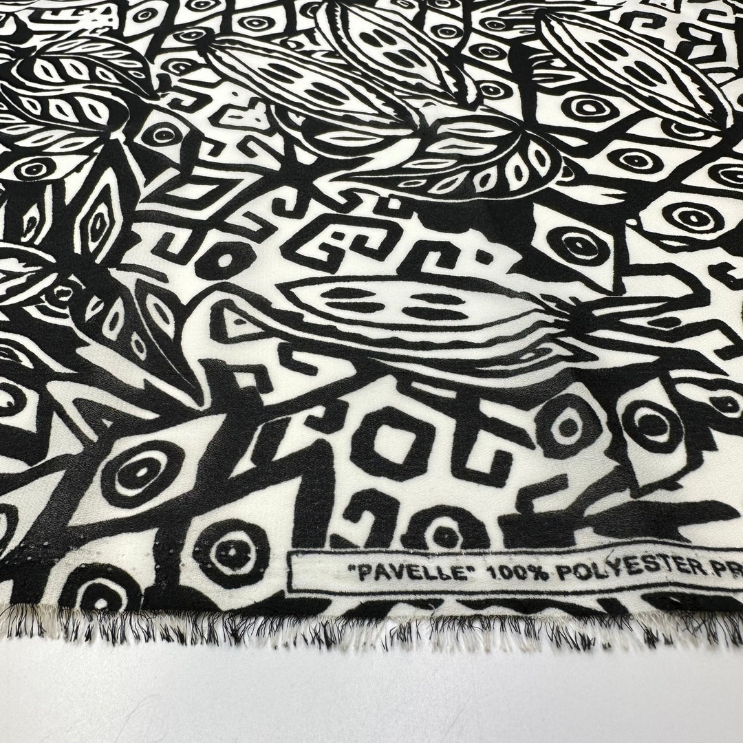 The Hills Have Eyes - Crepe Poly Woven - White/Black Abstract - Bundles - True Deadstock fabric Fabric by private - Sustainable Textile | FABCYCLE