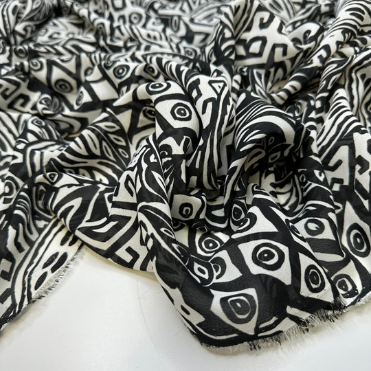 The Hills Have Eyes - Crepe Poly Woven - White/Black Abstract - Bundles - True Deadstock fabric Fabric by private - Sustainable Textile | FABCYCLE
