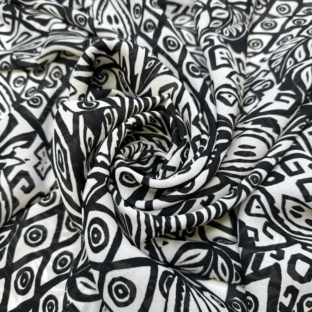 The Hills Have Eyes - Crepe Poly Woven - White/Black Abstract - Bundles - True Deadstock fabric Fabric by private - Sustainable Textile | FABCYCLE