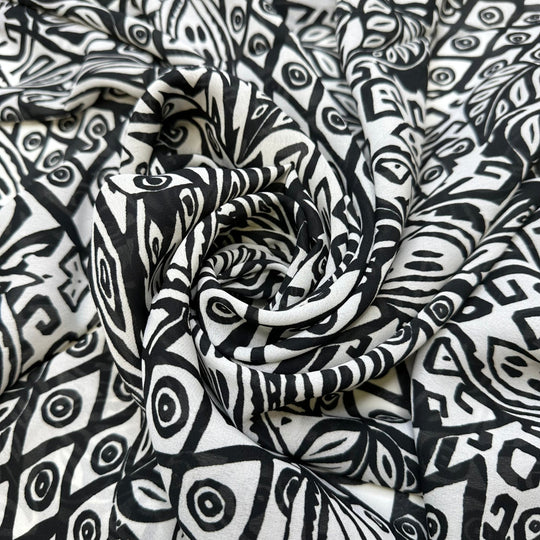 The Hills Have Eyes - Crepe Poly Woven - White/Black Abstract - Bundles - True Deadstock fabric Fabric by private - Sustainable Textile | FABCYCLE