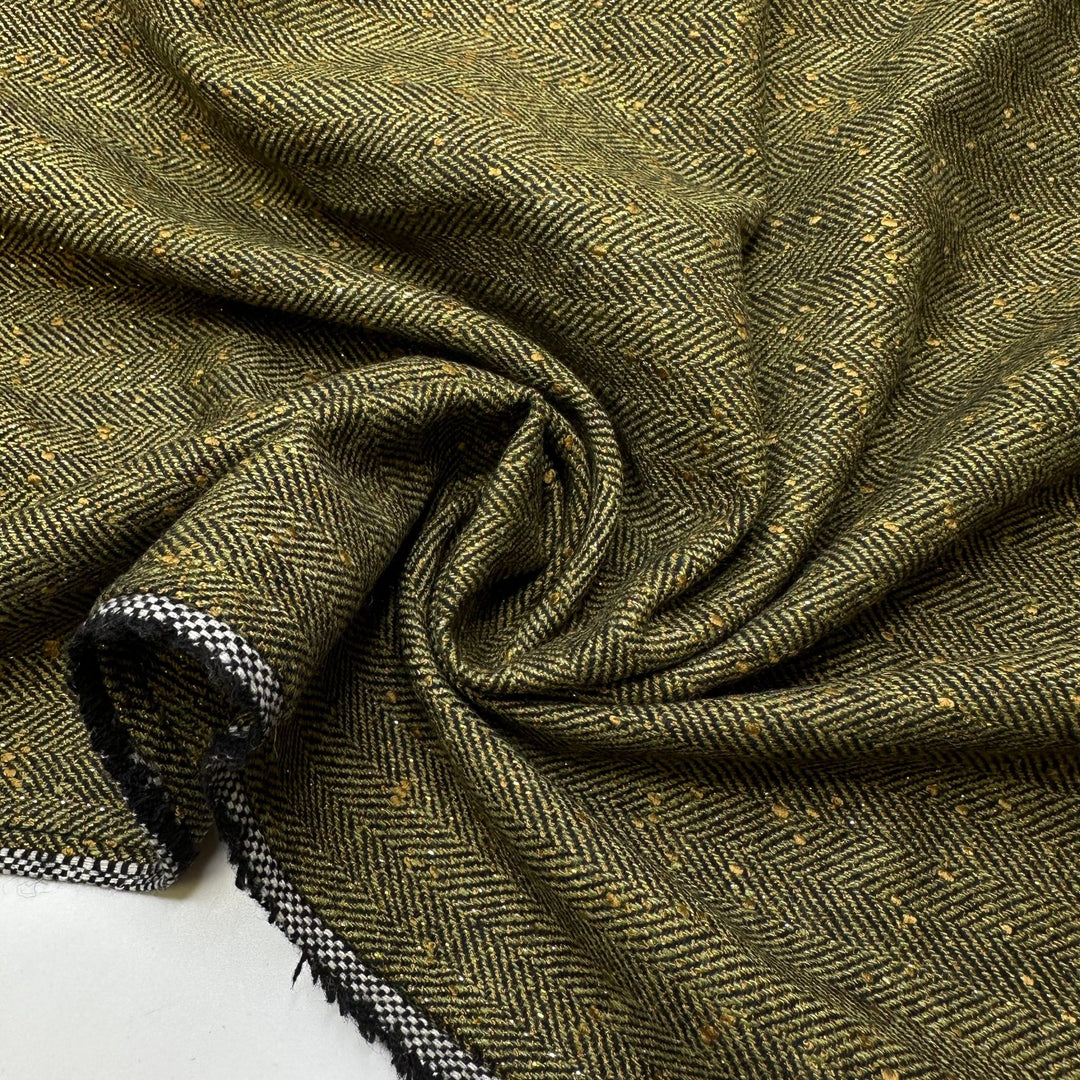 The Lucky One - Metallic Herringbone Wool Blend Woven - Green/Gold - 2M Bundle - True Deadstock fabric Fabric by private - Sustainable Textile | FABCYCLE