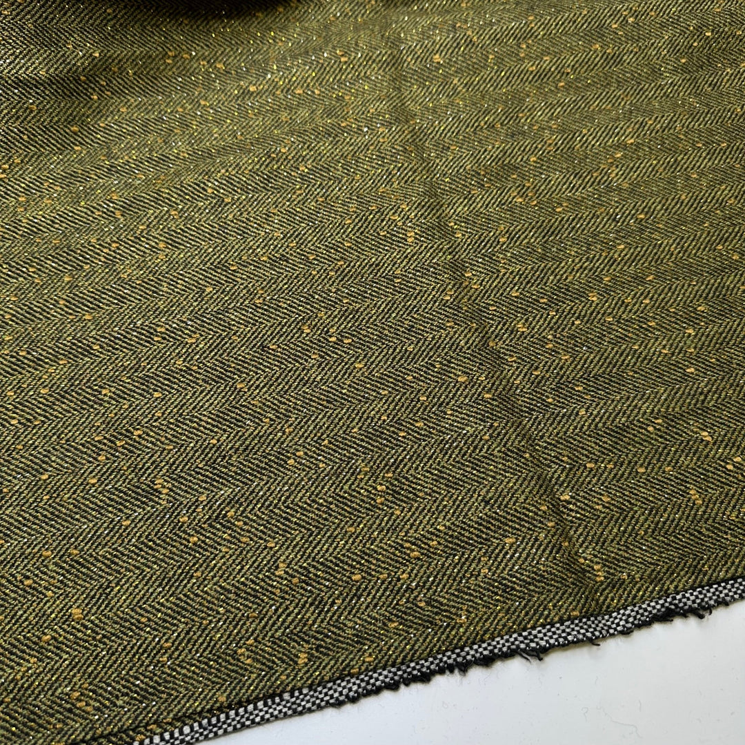 The Lucky One - Metallic Herringbone Wool Blend Woven - Green/Gold - 2M Bundle - True Deadstock fabric Fabric by private - Sustainable Textile | FABCYCLE