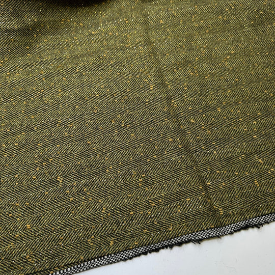 The Lucky One - Metallic Herringbone Wool Blend Woven - Green/Gold - 2M Bundle - True Deadstock fabric Fabric by private - Sustainable Textile | FABCYCLE