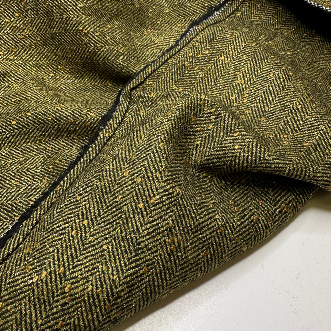 The Lucky One - Metallic Herringbone Wool Blend Woven - Green/Gold - 2M Bundle - True Deadstock fabric Fabric by private - Sustainable Textile | FABCYCLE