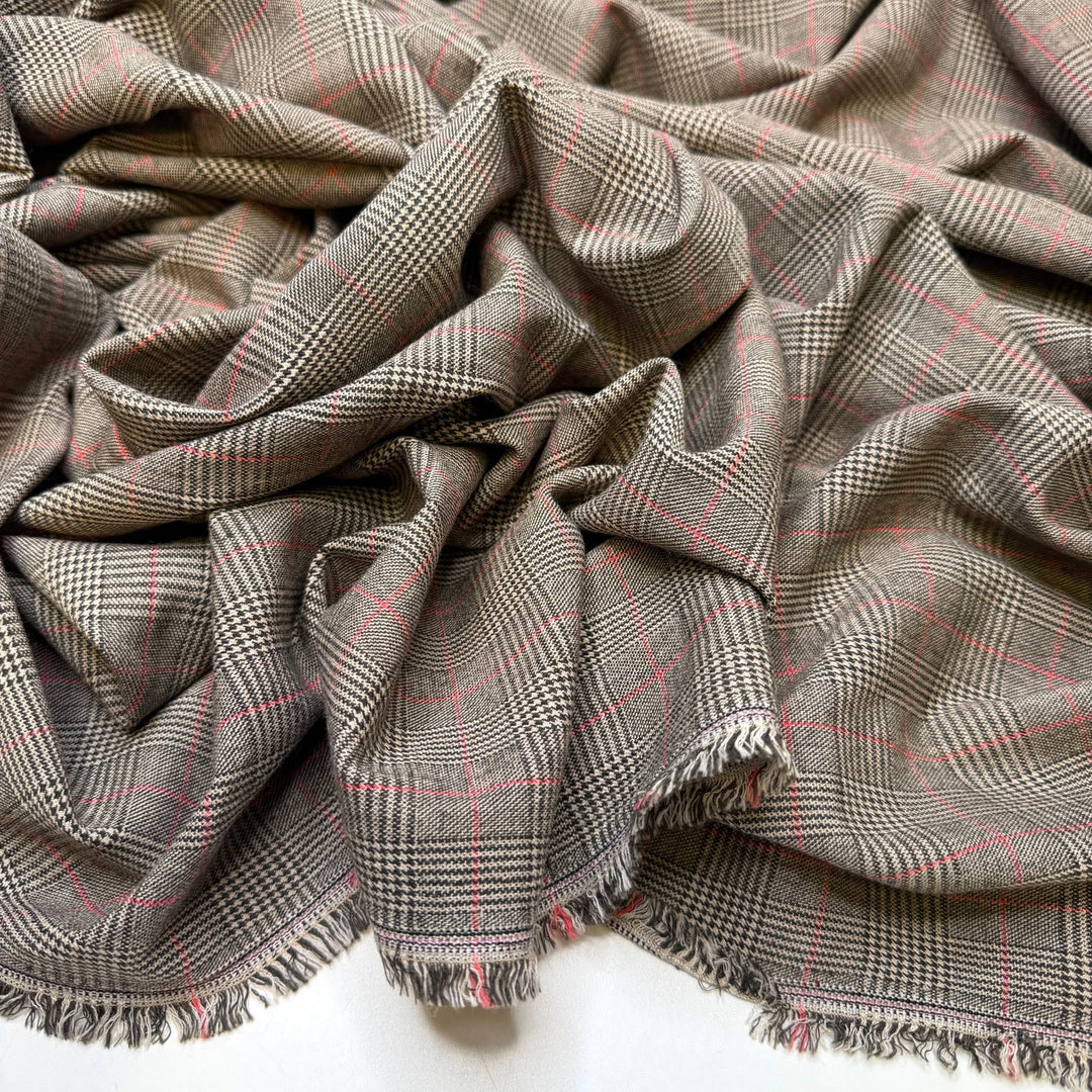 The P In Pazazz - Wool/Spandex Woven - Grey/Pink Plaid - 2.25M Bundle - True Deadstock fabric Fabric by private - Sustainable Textile | FABCYCLE