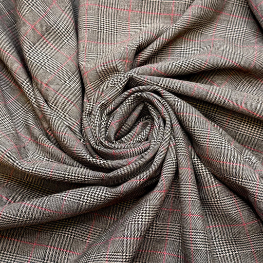 The P In Pazazz - Wool/Spandex Woven - Grey/Pink Plaid - 2.25M Bundle - True Deadstock fabric Fabric by private - Sustainable Textile | FABCYCLE