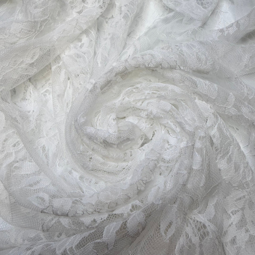 The Royal Treatment - Scalloped Edge Lace Poly/Spandex Knit - White Floral - Bundles - True Deadstock fabric Fabric by private - Sustainable Textile | FABCYCLE