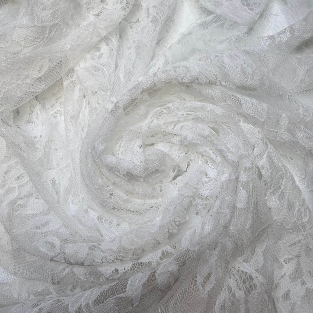 The Royal Treatment - Scalloped Edge Lace Poly/Spandex Knit - White Floral - Bundles - True Deadstock fabric Fabric by private - Sustainable Textile | FABCYCLE