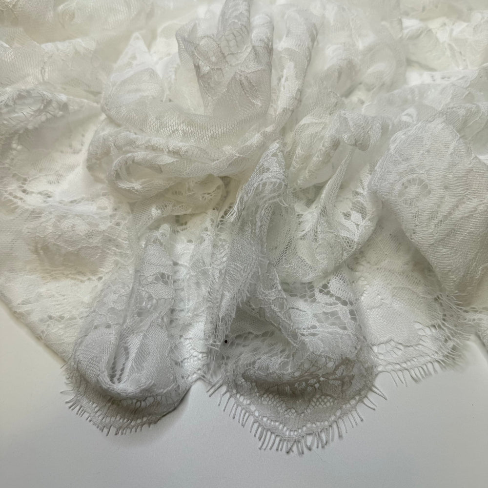 The Royal Treatment - Scalloped Edge Lace Poly/Spandex Knit - White Floral - Bundles - True Deadstock fabric Fabric by private - Sustainable Textile | FABCYCLE