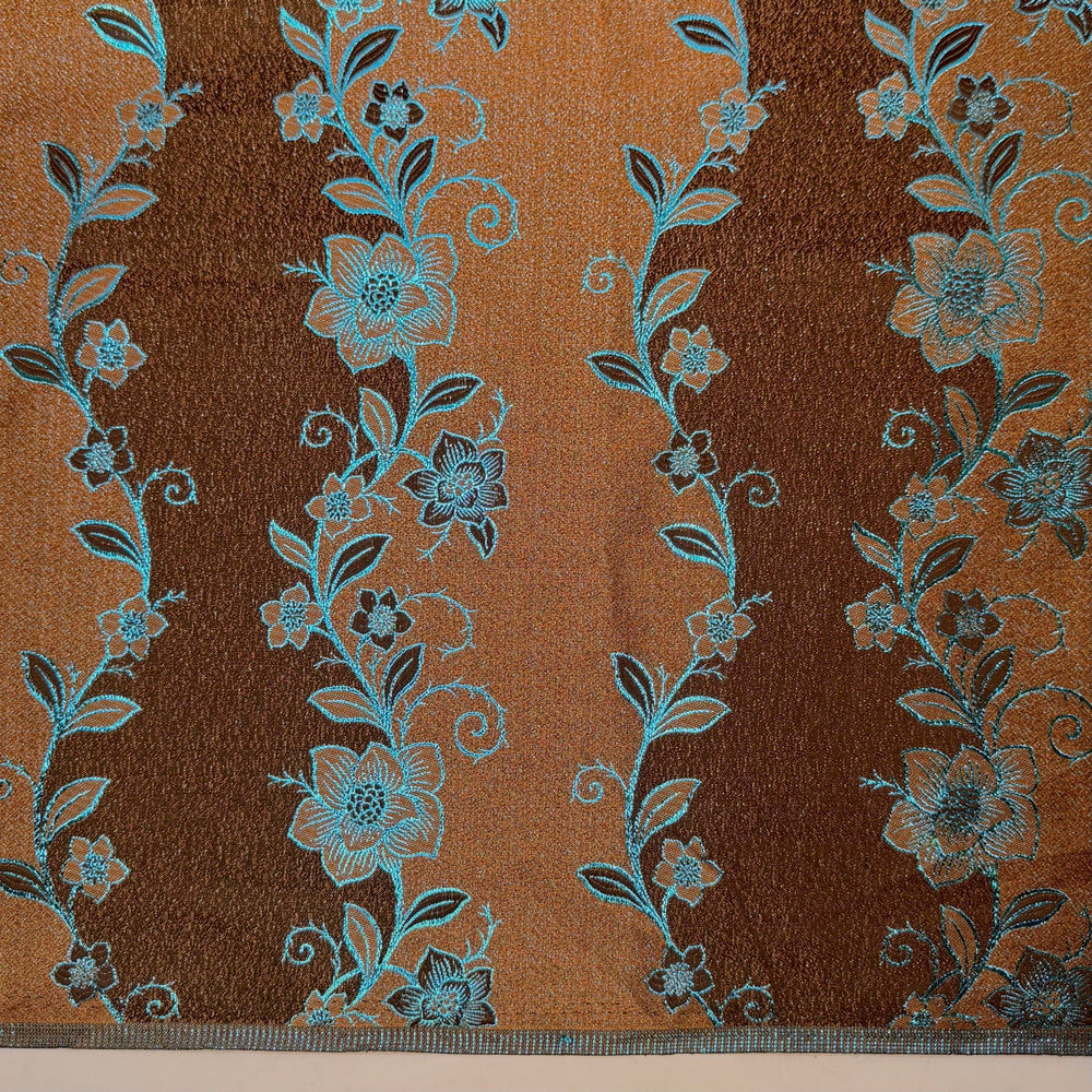 The Smell Of Brownies Baking - Metallic Jacquard Polyester Blend Woven - Brown/Blue Floral - Bundles - True Deadstock fabric Fabric by private - Sustainable Textile | FABCYCLE