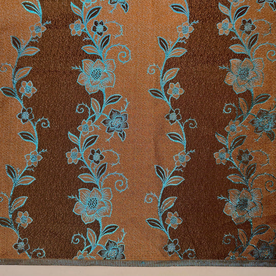 The Smell Of Brownies Baking - Metallic Jacquard Polyester Blend Woven - Brown/Blue Floral - Bundles - True Deadstock fabric Fabric by private - Sustainable Textile | FABCYCLE