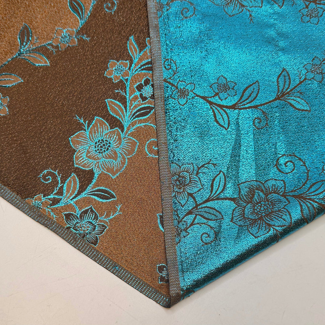 The Smell Of Brownies Baking - Metallic Jacquard Polyester Blend Woven - Brown/Blue Floral - Bundles - True Deadstock fabric Fabric by private - Sustainable Textile | FABCYCLE