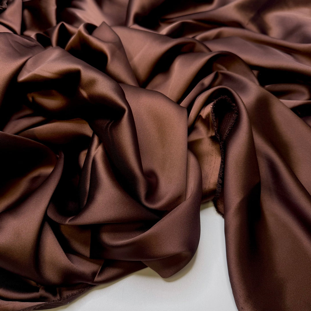 The Smell Of Brownies - Satin Polyester Blend Woven - Brown - Bundles - True Deadstock fabric Fabric by private - Sustainable Textile | FABCYCLE